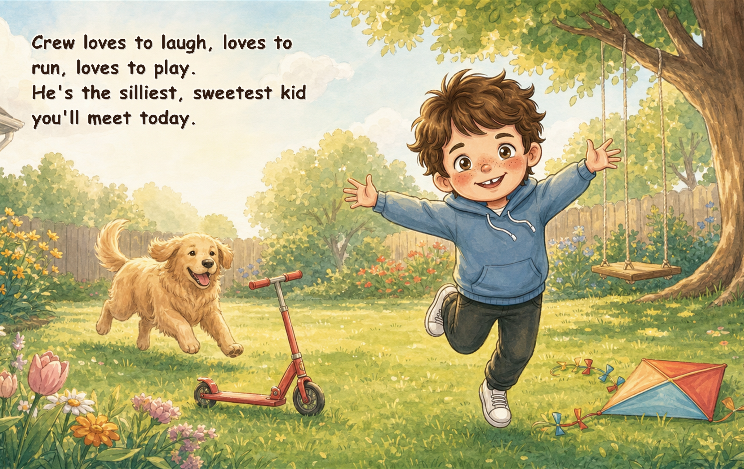 Preview spread from Not True, Crew! introducing Crew playing outside.